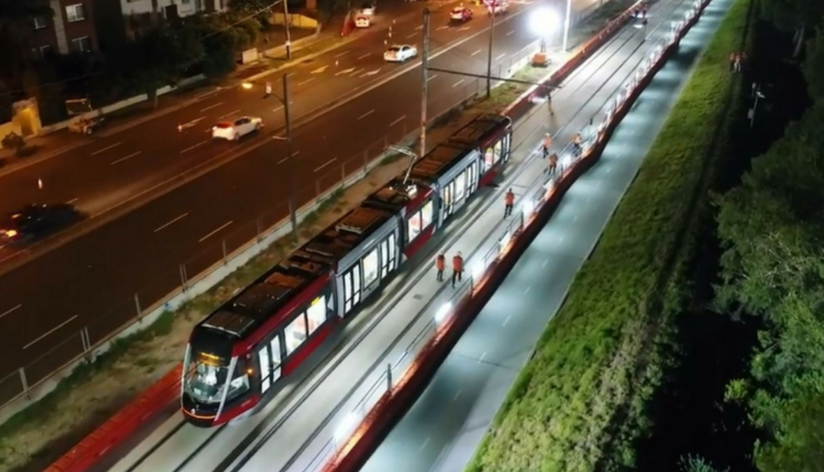 Tram at night