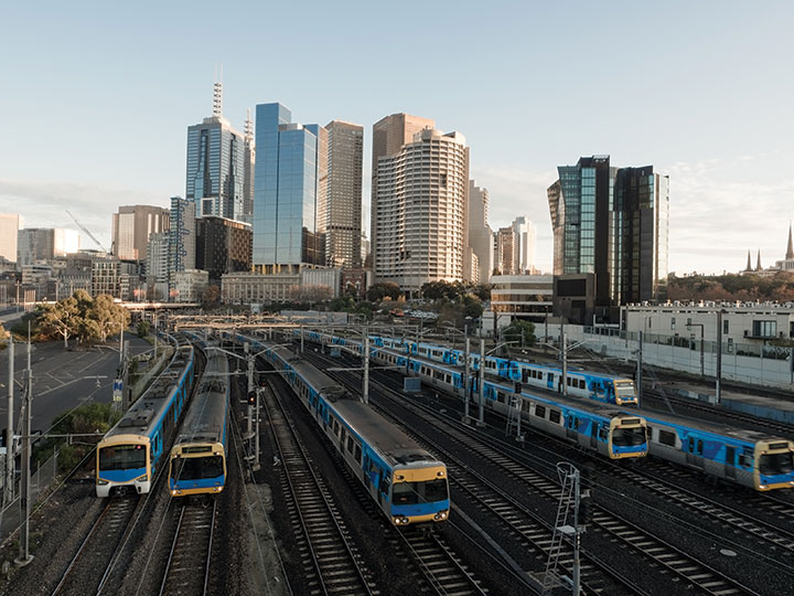 Trams in city